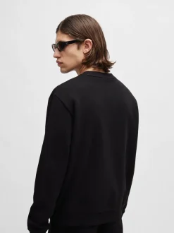 HUGO Black Logo Label Regular-Fit Terry Cotton Sweatshirt