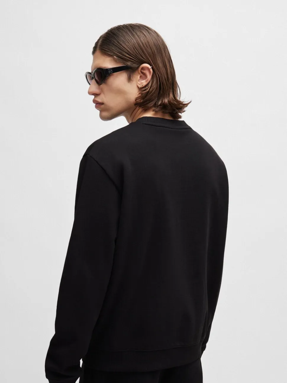 HUGO Black Logo Label Regular-Fit Terry Cotton Sweatshirt