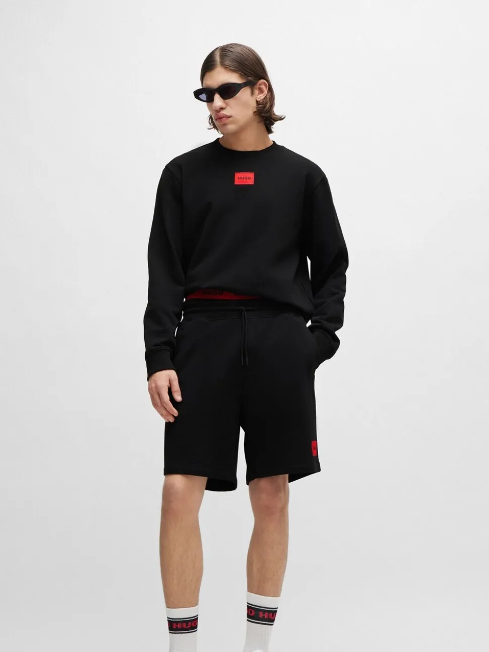 HUGO Black Logo Label Regular-Fit Terry Cotton Sweatshirt