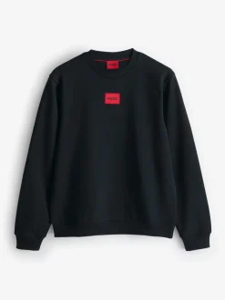 HUGO Black Logo Label Regular-Fit Terry Cotton Sweatshirt