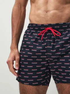 HUGO Black Logo Print Swim Shorts