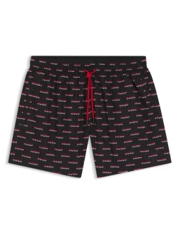 HUGO Black Logo Print Swim Shorts