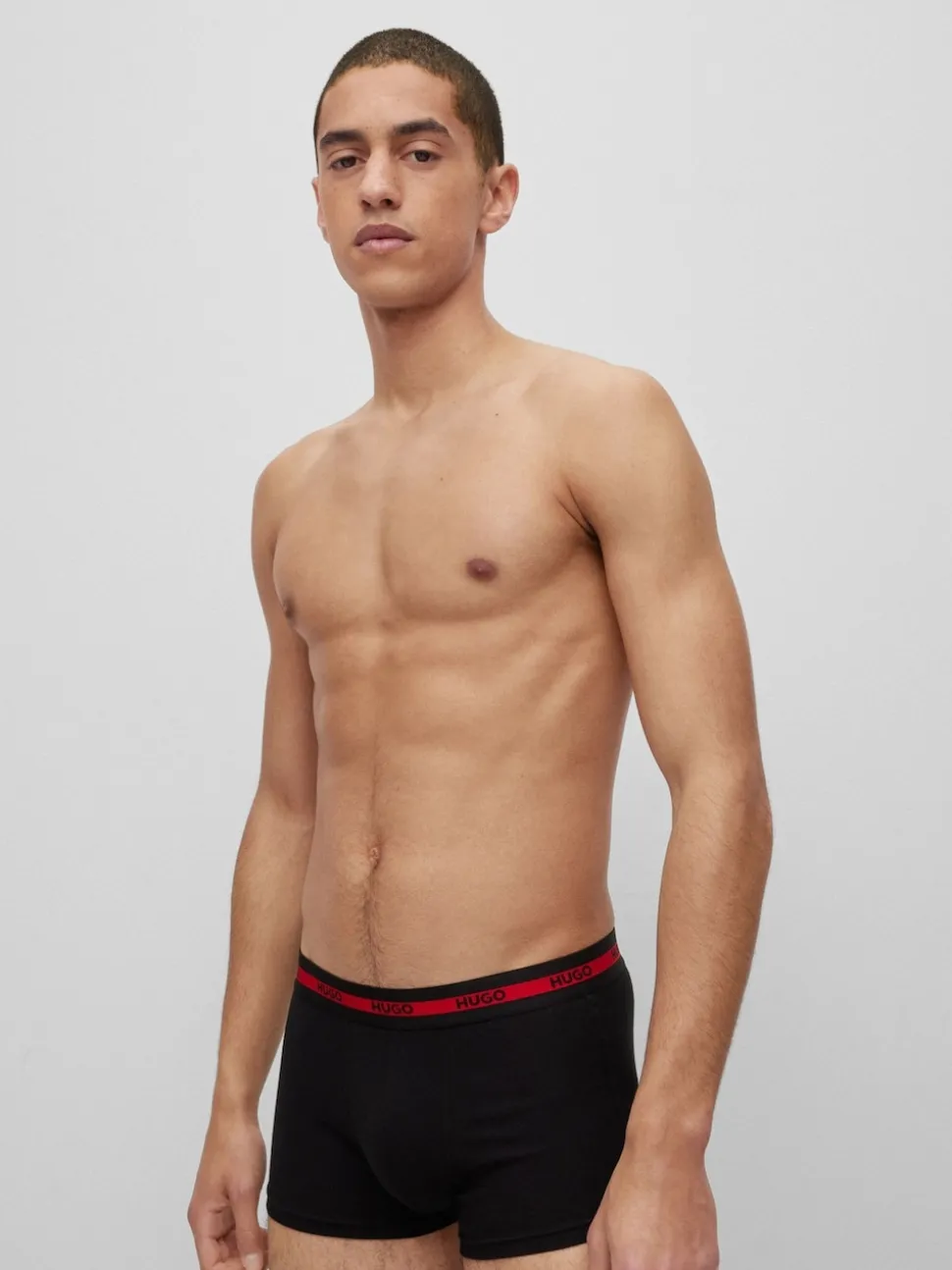 HUGO Black Logo Waistband Stretch Cotton Trunks 3 Pack