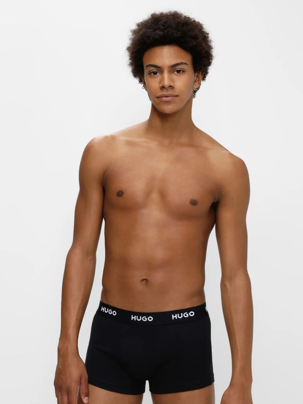 HUGO Black Logo-Waistband Stretch Cotton Trunks 3 Pack