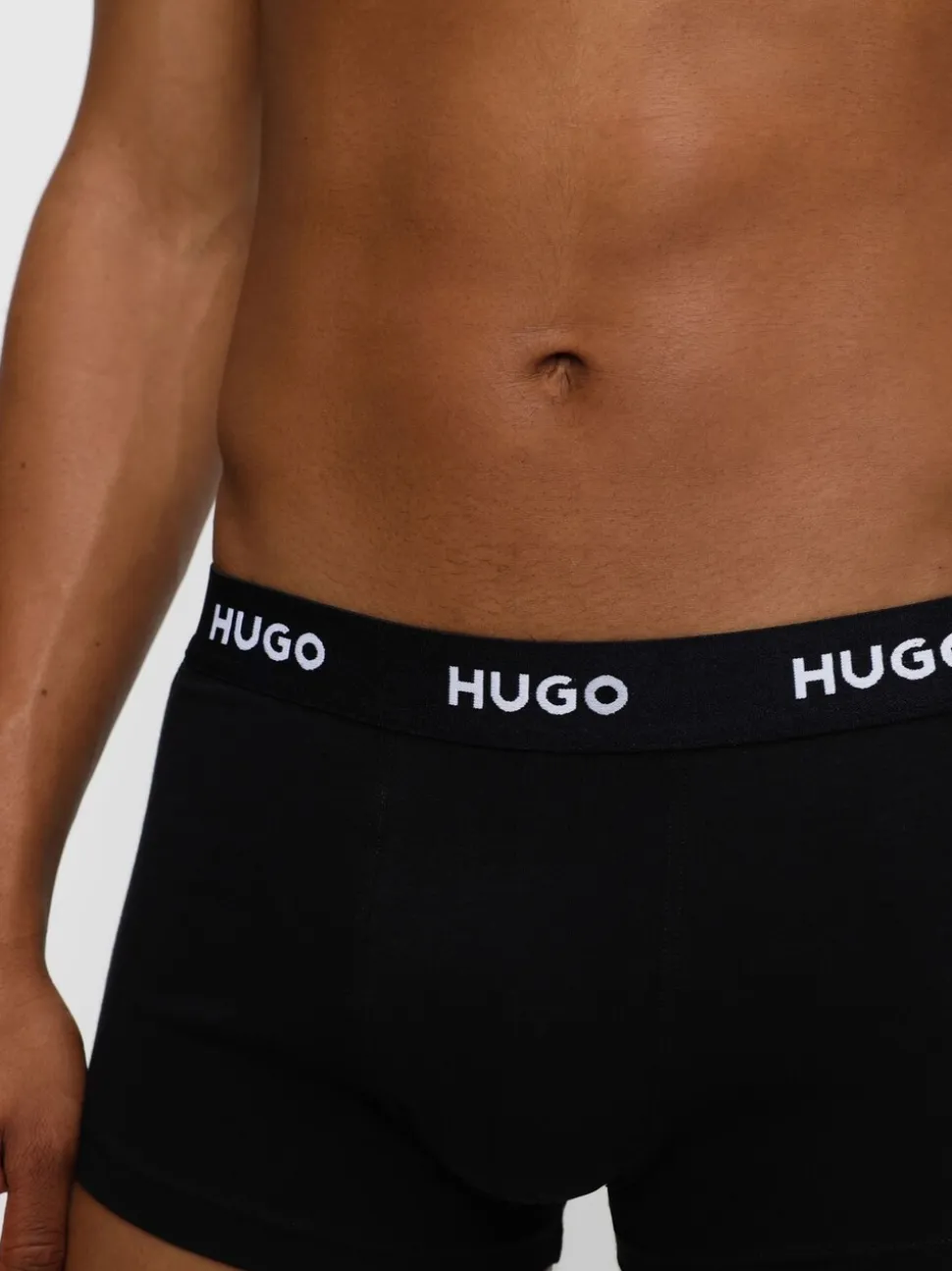 HUGO Black Logo-Waistband Stretch Cotton Trunks 3 Pack