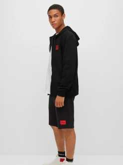 HUGO Black Regular Fit Cotton Hoodie In French Terry With Logo Label