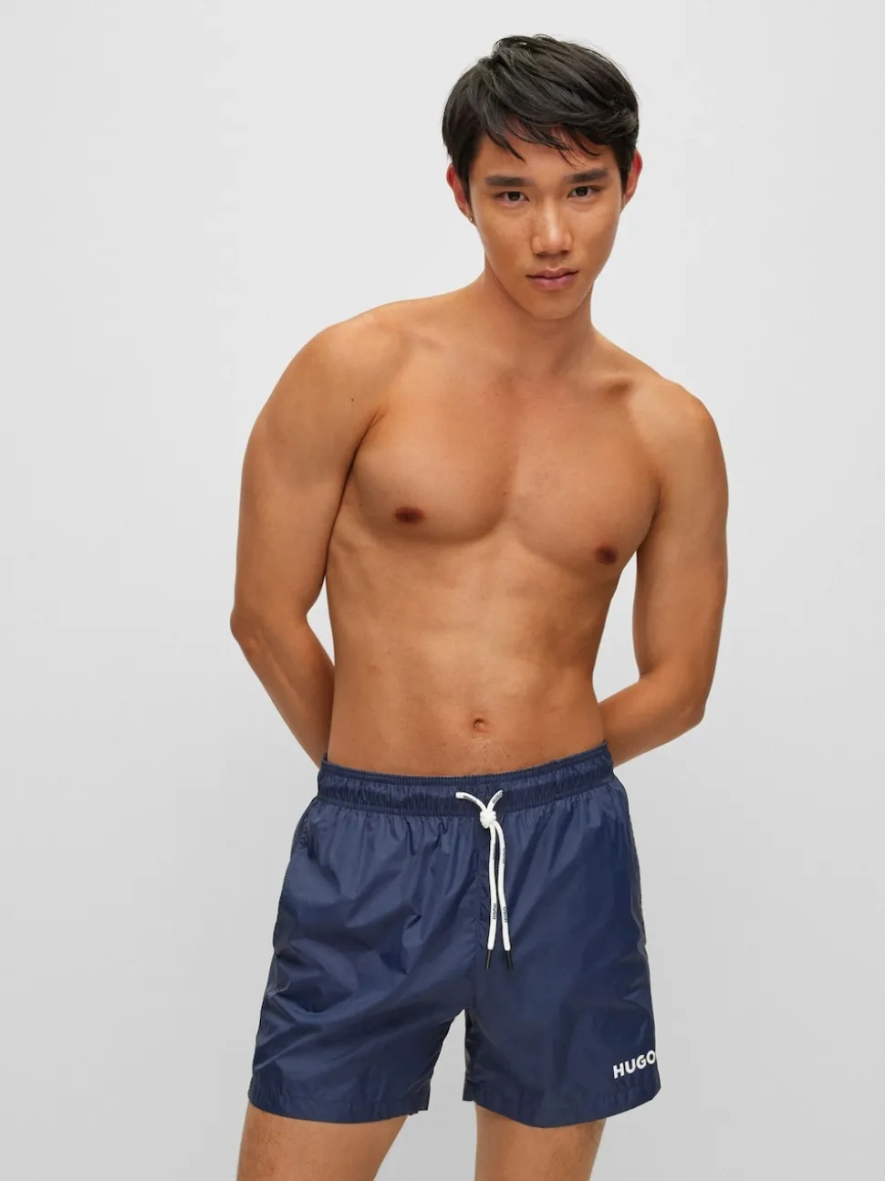 HUGO Navy Contrast Logo Lined Swim Shorts
