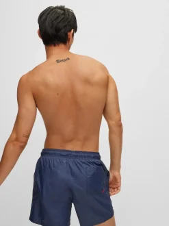 HUGO Navy Contrast Logo Lined Swim Shorts