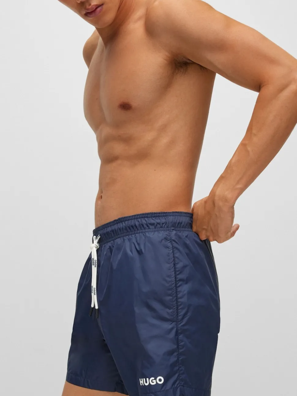 HUGO Navy Contrast Logo Lined Swim Shorts