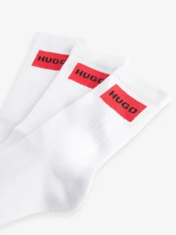 HUGO White Ribbed Stretch Cotton Socks 3 Pack