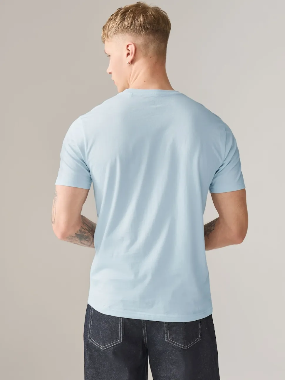 Ice Blue Slim Fit Essential Crew Neck Cotton T-Shirt
