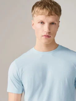 Ice Blue Slim Fit Essential Crew Neck Cotton T-Shirt