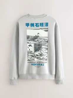 Ice Grey Crew Sweatshirt Hokusai Graphic License