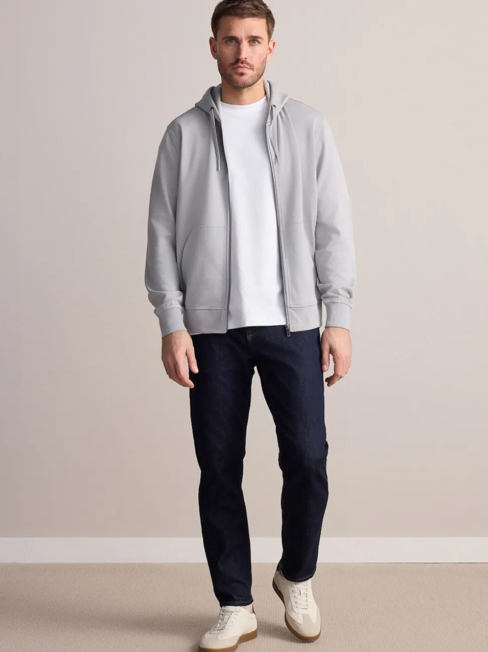Ice Grey Hooded Zip Through Signature Sweatshirt with Modal