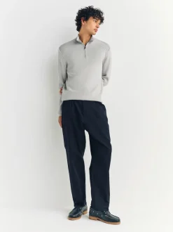 Ice Grey Plain N.Premium Slim Fit Premium Viscose Quarter Zip Neck Jumper