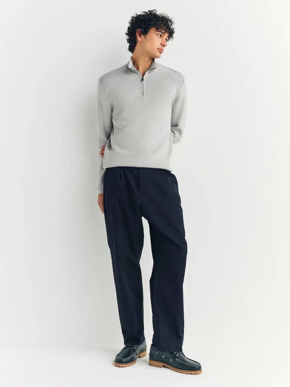 Ice Grey Plain N.Premium Slim Fit Premium Viscose Quarter Zip Neck Jumper