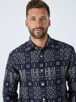 Indigo Blue Jacquard Textured Long Sleeve Shirt