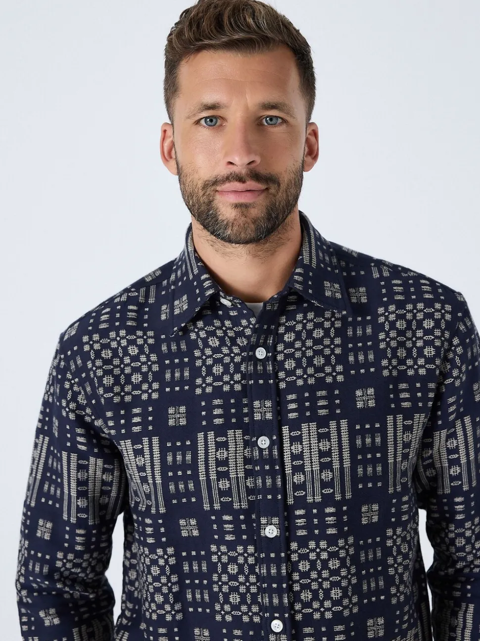 Indigo Blue Jacquard Textured Long Sleeve Shirt
