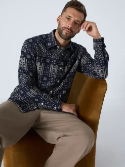 Indigo Blue Jacquard Textured Long Sleeve Shirt