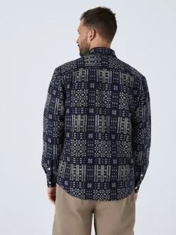 Indigo Blue Jacquard Textured Long Sleeve Shirt