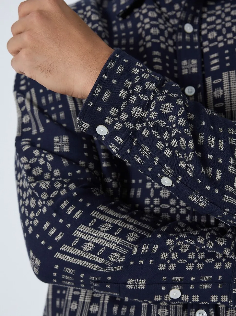 Indigo Blue Jacquard Textured Long Sleeve Shirt