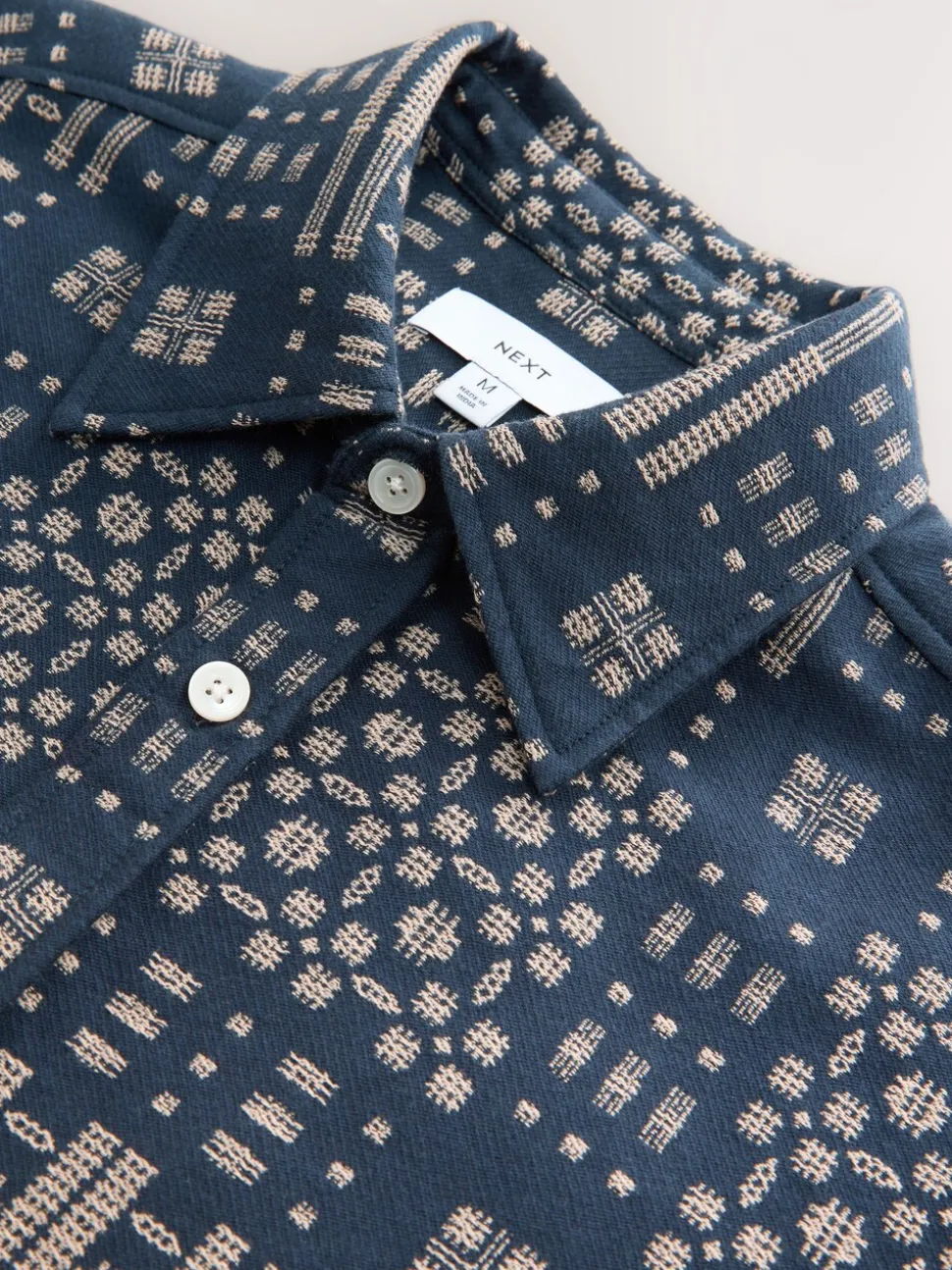Indigo Blue Jacquard Textured Long Sleeve Shirt