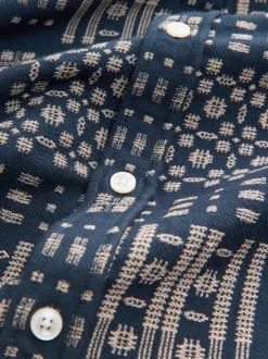 Indigo Blue Jacquard Textured Long Sleeve Shirt