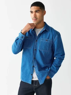 Indigo Blue Printed Textured Long Sleeve Shirt