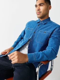 Indigo Blue Printed Textured Long Sleeve Shirt