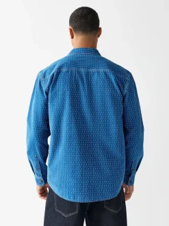 Indigo Blue Printed Textured Long Sleeve Shirt