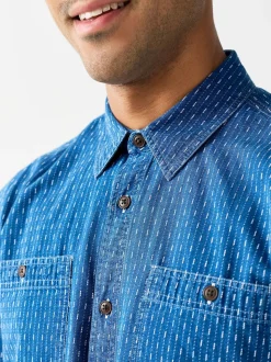 Indigo Blue Printed Textured Long Sleeve Shirt
