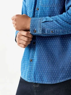 Indigo Blue Printed Textured Long Sleeve Shirt