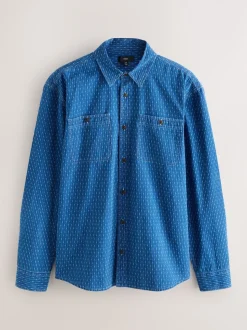 Indigo Blue Printed Textured Long Sleeve Shirt