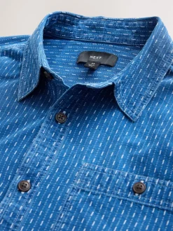 Indigo Blue Printed Textured Long Sleeve Shirt