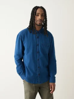 Indigo Blue Seersucker Denim Style Long Sleeve Shirt