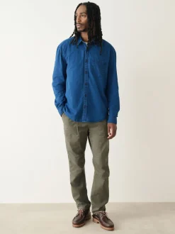 Indigo Blue Seersucker Denim Style Long Sleeve Shirt