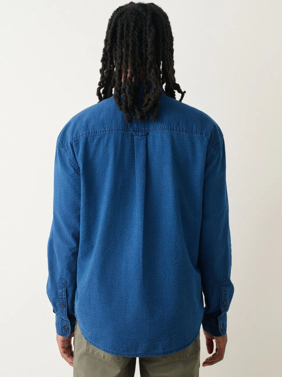 Indigo Blue Seersucker Denim Style Long Sleeve Shirt