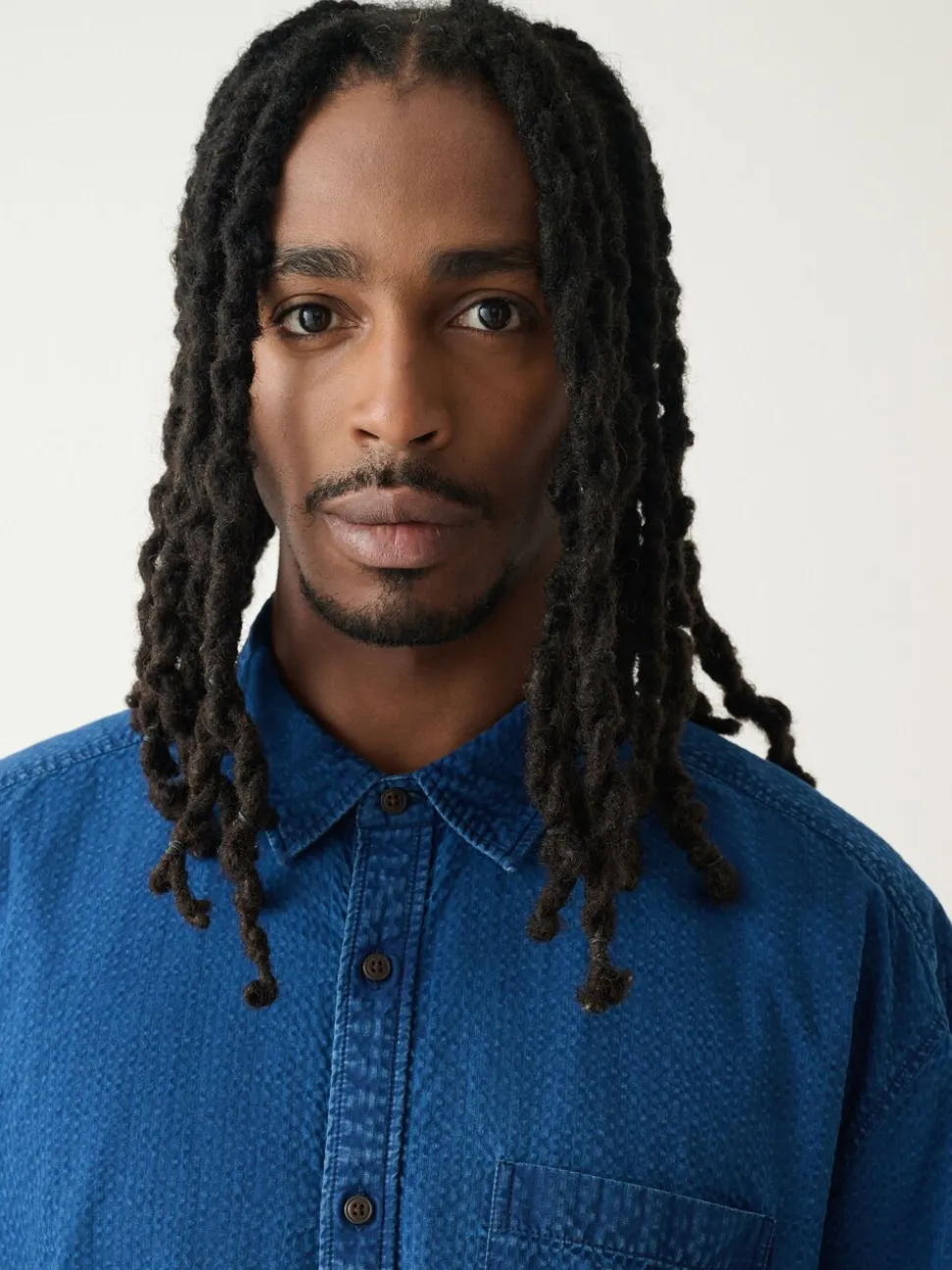 Indigo Blue Seersucker Denim Style Long Sleeve Shirt