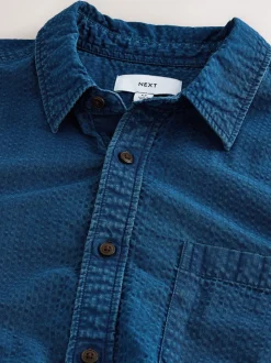 Indigo Blue Seersucker Denim Style Long Sleeve Shirt