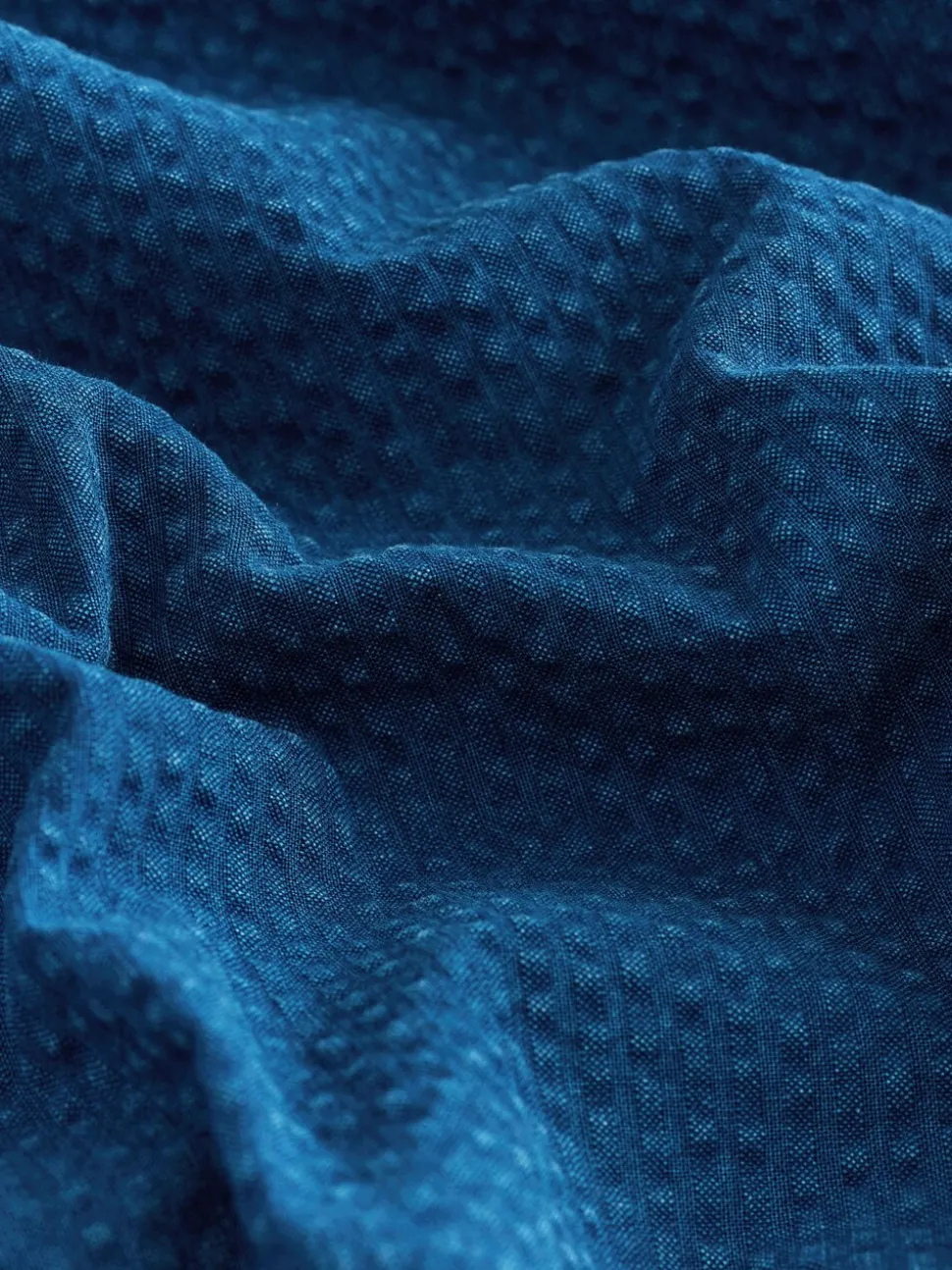 Indigo Blue Seersucker Denim Style Long Sleeve Shirt