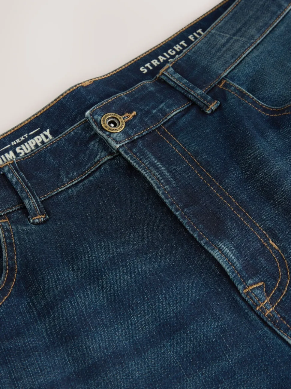 Indigo Blue Straight Fit Authentic Stretch Denim Jeans