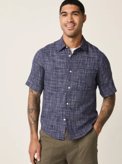 Indigo Blue Textured Crosshatch Short Sleeve Shirt
