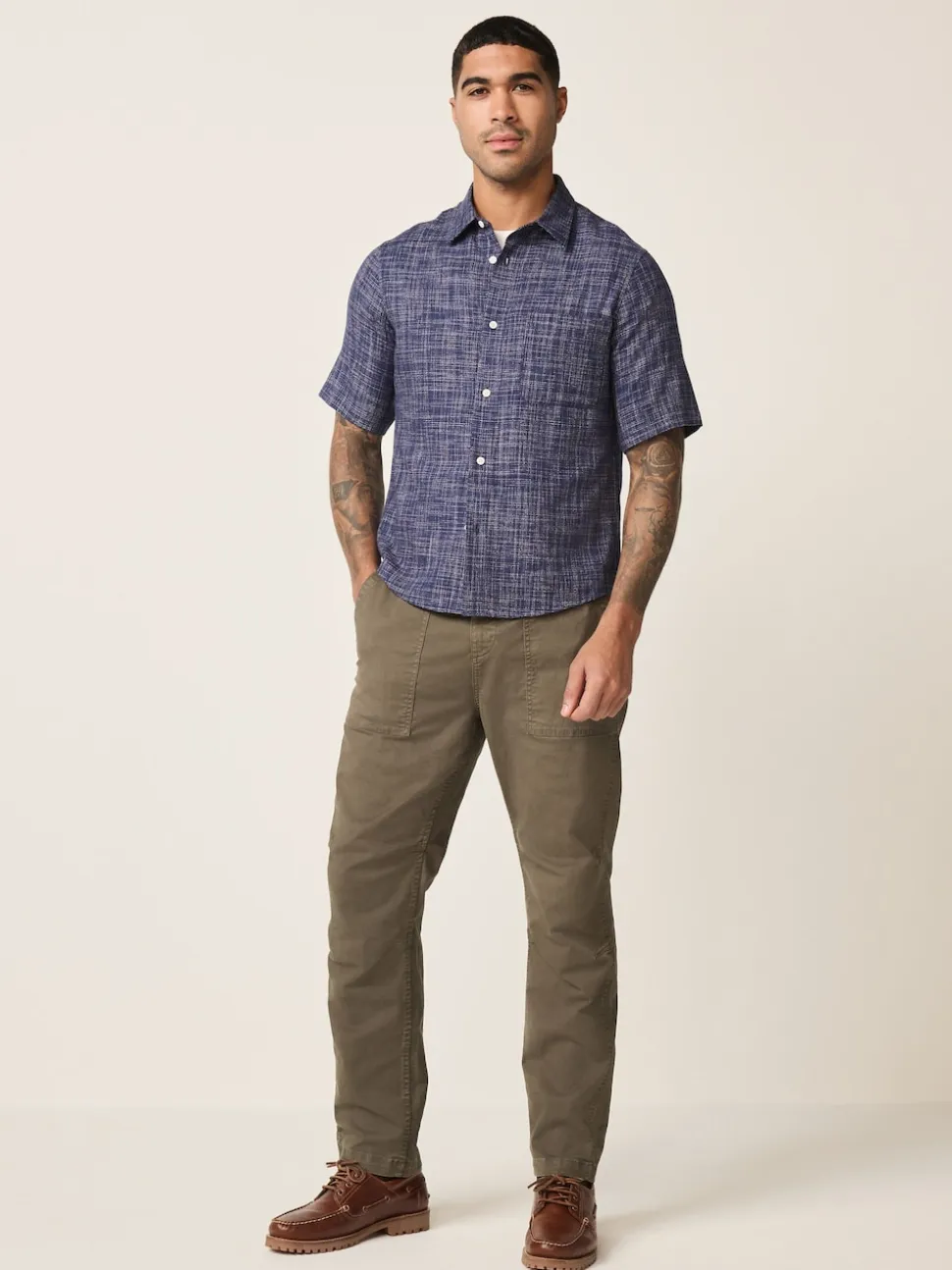 Indigo Blue Textured Crosshatch Short Sleeve Shirt