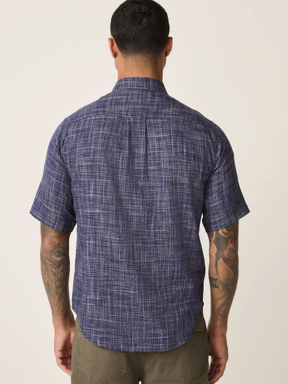 Indigo Blue Textured Crosshatch Short Sleeve Shirt