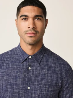 Indigo Blue Textured Crosshatch Short Sleeve Shirt