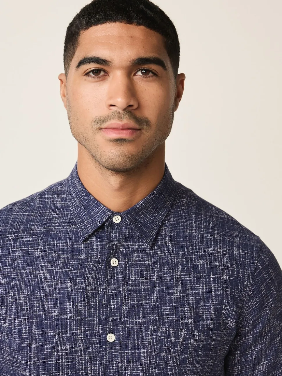 Indigo Blue Textured Crosshatch Short Sleeve Shirt