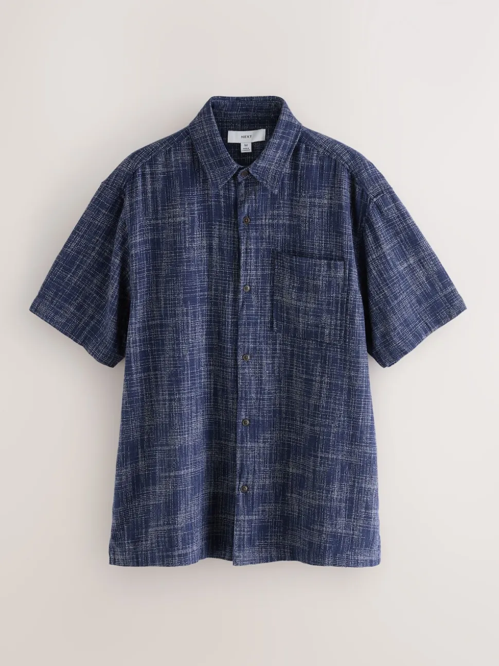 Indigo Blue Textured Crosshatch Short Sleeve Shirt