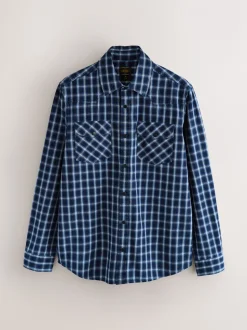 Indigo Blue Western Style Long Sleeve Checked Shirt