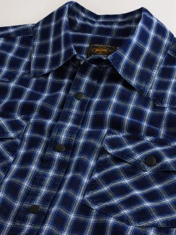 Indigo Blue Western Style Long Sleeve Checked Shirt