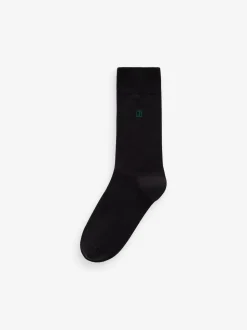 Inital Black Embroidered Lasting Fresh Socks 5 Pack